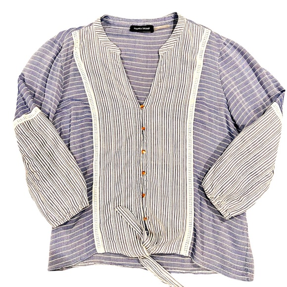 Ivanka Trump Tops - Ivanka Trump Denim Stripe Button Up Knot Tie Top